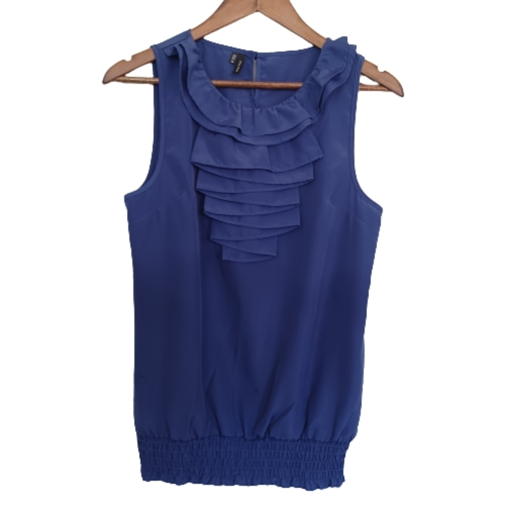 Maurices Purple Sleeveless Summer Ruffle Front Career Office Blouse Shirt Top
